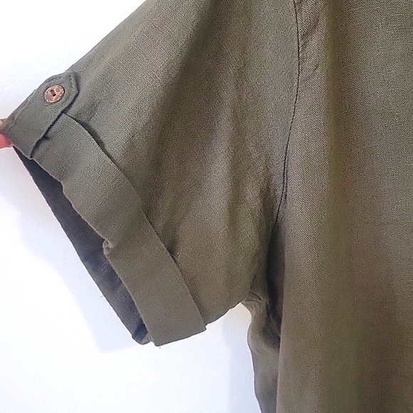 iyla LINEN BLEND SHORT SLEEVE RELAXED FIT OLIVE GREEN SIZE XL - Picture 7 of 11
